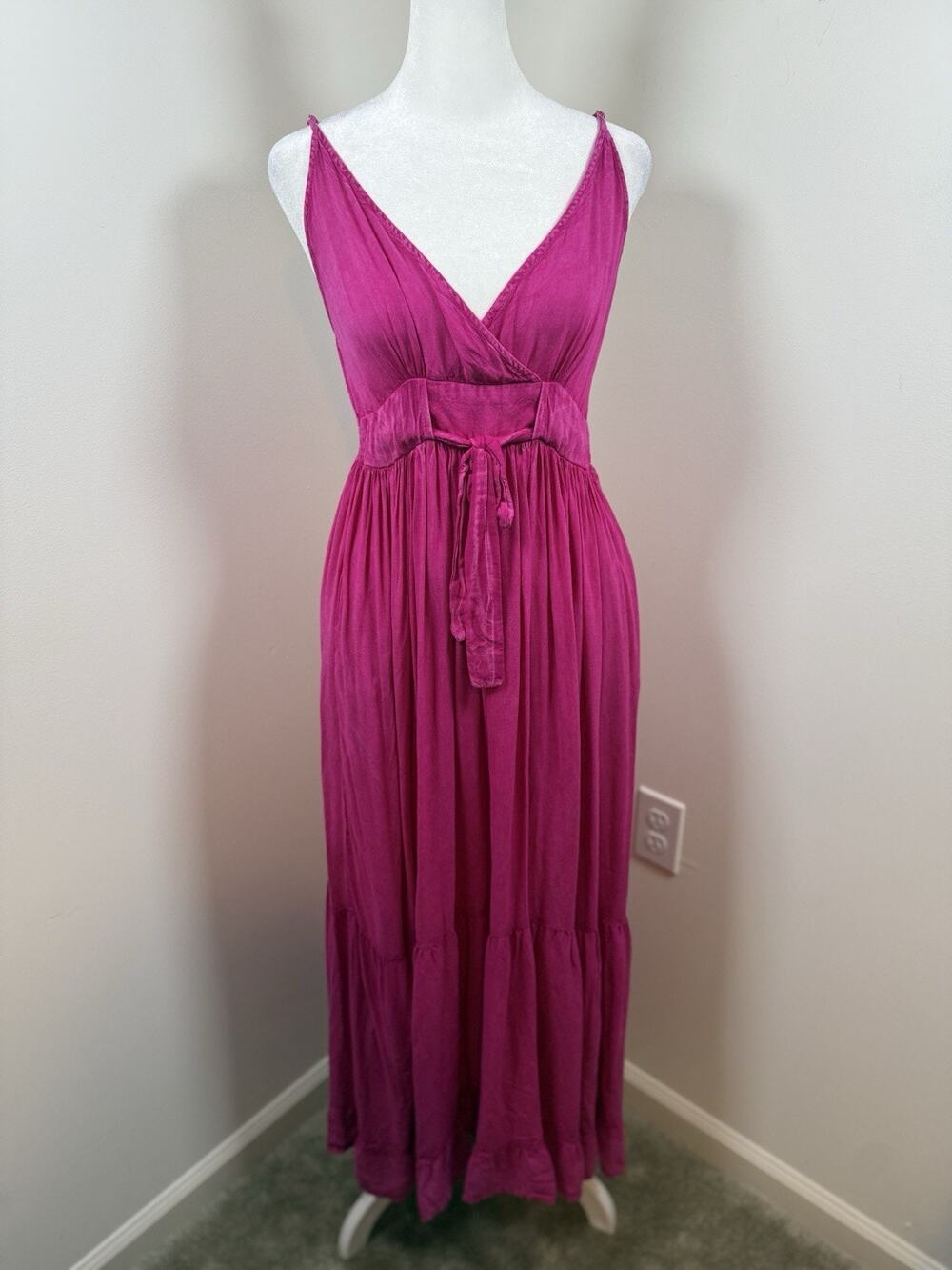 Gold&Silver Paris Women’s Pink Tiered Maxi Dress Size T1 Small Boho Peasant Y2K